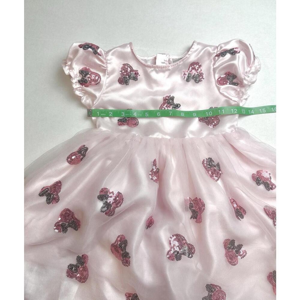 Disney Minnie Mouse Girls Dress Fit & Flare Puff Sleeve Tulle Sequin Pink 5/6 - Picture 10 of 15